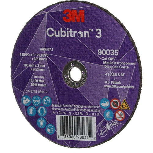 Meule &agrave; tronçonner Cubitron 3, 4" x 1/8", Arbre de 3/8", Type T1, C&eacute;ramique, 21000 Tr/min Groupe Belzile Dickner