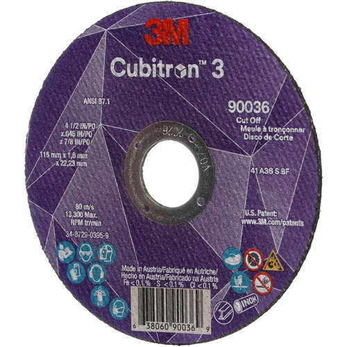 Meule &agrave; tronçonner Cubitron 3, 4-1/2" x 0,045", Arbre de 7/8", Type T1, C&eacute;ramique, 13 300 Tr/min Groupe Belzile Dickner