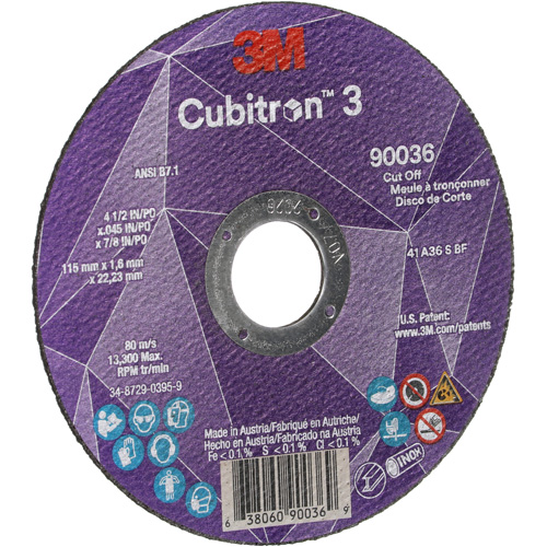Meule &agrave; tronçonner Cubitron 3, 4-1/2" x 0,045", Arbre de 7/8", Type T1, C&eacute;ramique, 13 300 Tr/min Groupe Belzile Dickner