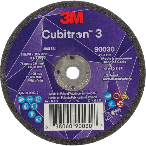 Cubitron 3 Cut-Off Wheel, 3" x 0.035", 1/4" Arbor, Type T1, Ceramic, 21000 RPM Groupe Belzile Dickner