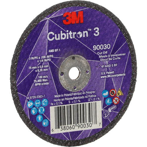 Cubitron 3 Cut-Off Wheel, 3" x 0.035", 1/4" Arbor, Type T1, Ceramic, 21000 RPM Groupe Belzile Dickner