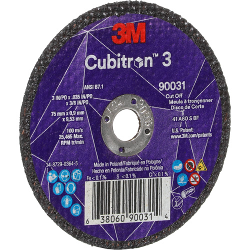 Meule &agrave; tronçonner Cubitron 3, 3" x 0,035", Arbre de 3/8", Type T1, C&eacute;ramique, 21000 Tr/min Groupe Belzile Dickner