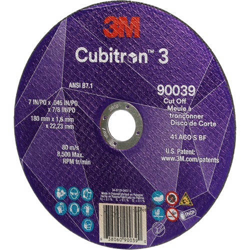 Cubitron 3 Cut-Off Wheel, 7" x 0.09", 7/8" Arbor, Type T27, Ceramic, 8500 RPM Groupe Belzile Dickner