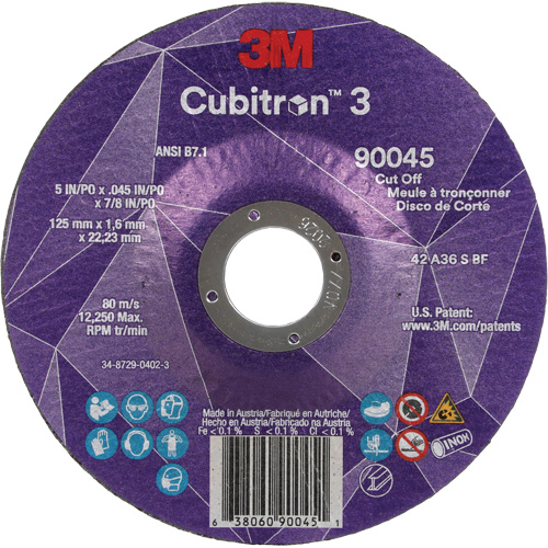 Cubitron 3 Cut-Off Wheel, 5" x 0.045", 7/8" Arbor, Type T27, Ceramic, 12250 RPM Groupe Belzile Dickner