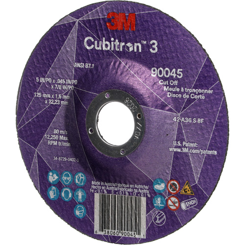 Cubitron 3 Cut-Off Wheel, 5" x 0.045", 7/8" Arbor, Type T27, Ceramic, 12250 RPM Groupe Belzile Dickner