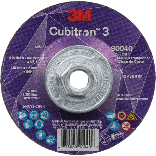 Meule &agrave; tronçonner Cubitron 3, 4-1/2" x 0,045", Arbre de 5/8"-11, Type T27, C&eacute;ramique, 13 300 Tr/min Groupe Belzile Dickner