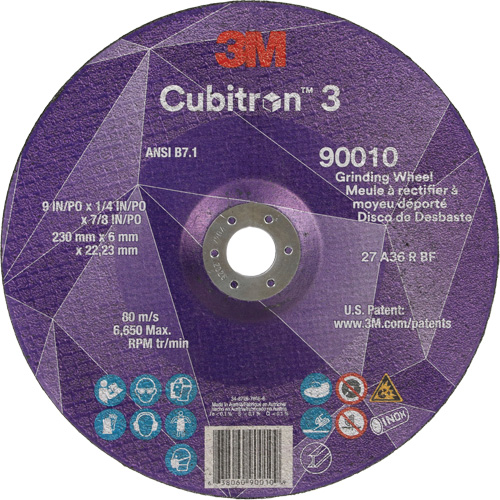 Cubitron 3 Depressed Centre Grinding Wheel, 9" x 1/4", 7/8" Arbor, Ceramic, Type T27 Groupe Belzile Dickner