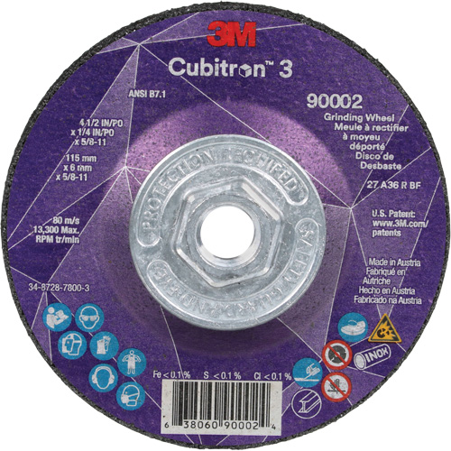Cubitron 3 Depressed Centre Grinding Wheel, 4-1/2" x 1/4", 5/8"-11 Arbor, Ceramic, Type T27 Groupe Belzile Dickner