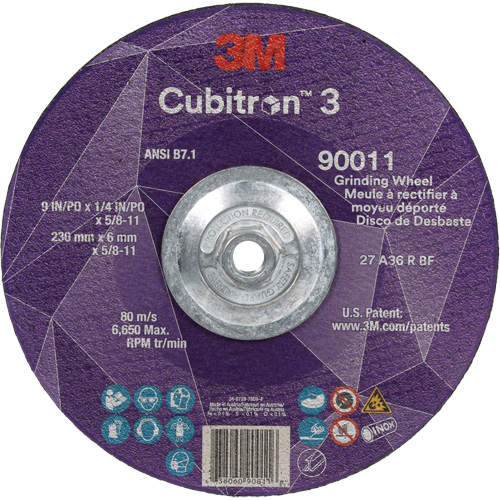 Cubitron 3 Depressed Centre Grinding Wheel, 9" x 0.25", 5/8"-11 Arbor, Ceramic, Type T27 Groupe Belzile Dickner