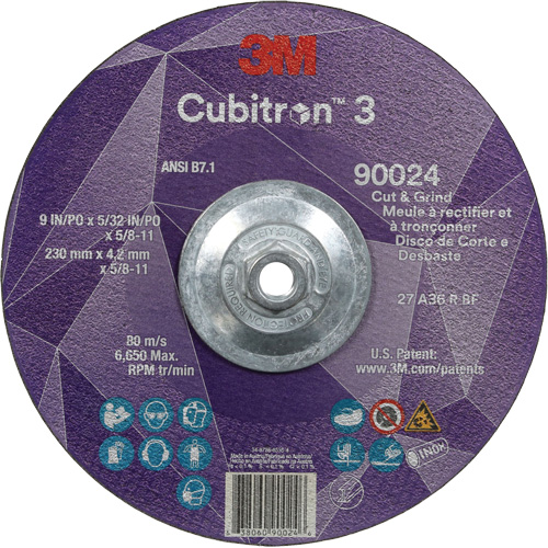 Meule &agrave; rectifier et &agrave; tronçonner Cubitron 3, 9" x 5/32", Arbre de 5/8"-11, Type 27, Grain de 36, C&eacute;ramique Groupe Belzile Dickner