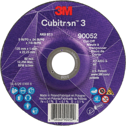 Cubitron 3 Cut-Off Wheel, 5" x 0.04", 7/8" Arbor, Type 27, Ceramic, 60 RPM Groupe Belzile Dickner