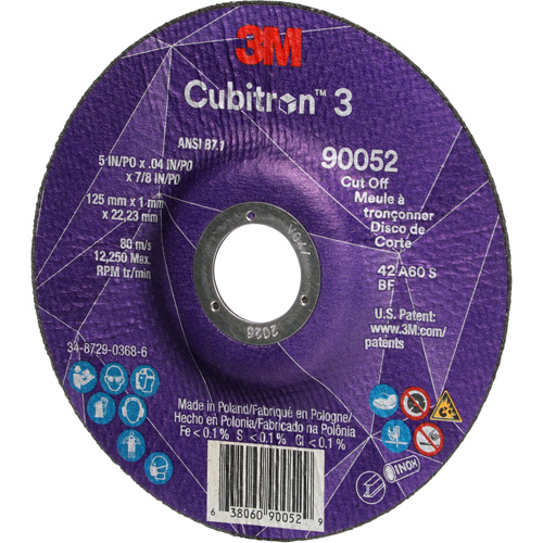 Cubitron 3 Cut-Off Wheel, 5" x 0.04", 7/8" Arbor, Type 27, Ceramic, 60 RPM Groupe Belzile Dickner