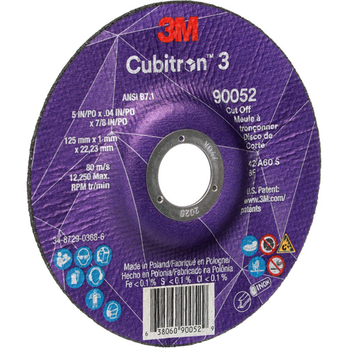 Cubitron 3 Cut-Off Wheel, 5" x 0.04", 7/8" Arbor, Type 27, Ceramic, 60 RPM Groupe Belzile Dickner