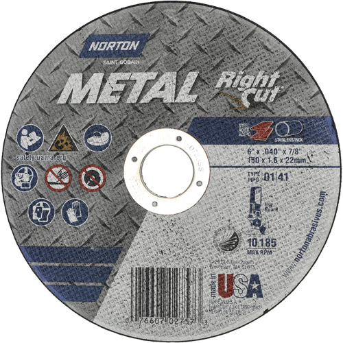 Metal RightCut Right Angle Cut-Off Wheel, 6" x 0.04", 7/8" Arbor, Type 01/41, Aluminum Oxide, 10185 RPM Groupe Belzile Dickner