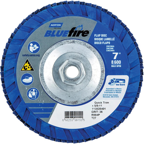 Disque &agrave; lamelles de densit&eacute; standard BlueFire, 7" x 5/8"-11, Type 27, Grain P36, Alumine de zirconium Groupe Belzile Dickner