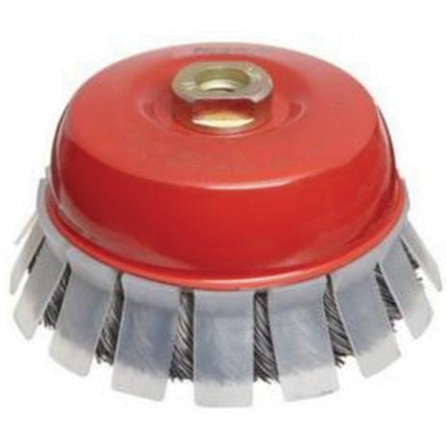 Knotted Wire Cup Brush with Protective Guard, 2-3/4" Dia. x 5/8"-11 Arbor Groupe Belzile Dickner