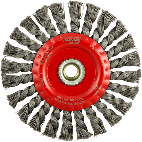 Full Cable Twist Wire Wheel, 6" Dia., 0.023" Fill, 5/8"-11 Arbor, Steel Groupe Belzile Dickner