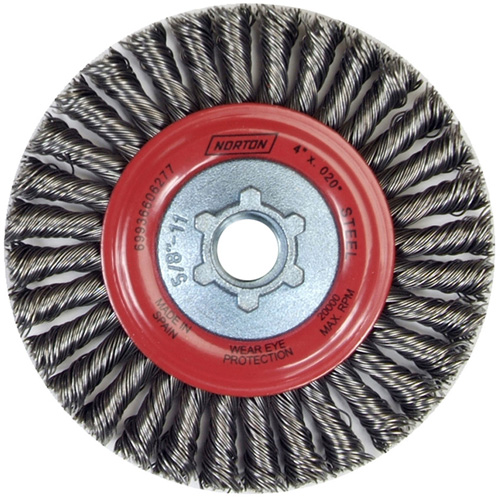 Brosse &agrave; fils nou&eacute;s pour cordons de soudure pour meuleuse angulaire, Dia. 4", Fils 0,02", Arbre 5/8"-11, Acier Groupe Belzile Dickner