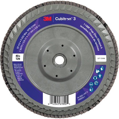 Disque &agrave; lamelles conique 1169F Cubitron 3 &agrave; changement rapide, 7" x 5/8"-11, Type T29, Grain 40+, C&eacute;ramique Groupe Belzile Dickner