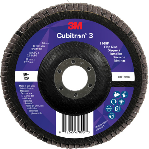 Disque &agrave; lamelles conique 1169F Cubitron 3, 5" x 7/8", Type T29, Grain 80+, C&eacute;ramique Groupe Belzile Dickner