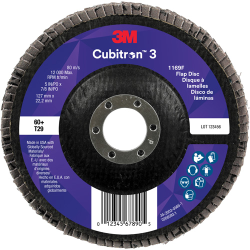 Disque &agrave; lamelles conique 1169F Cubitron 3, 5" x 7/8", Type T29, Grain 60+, C&eacute;ramique Groupe Belzile Dickner
