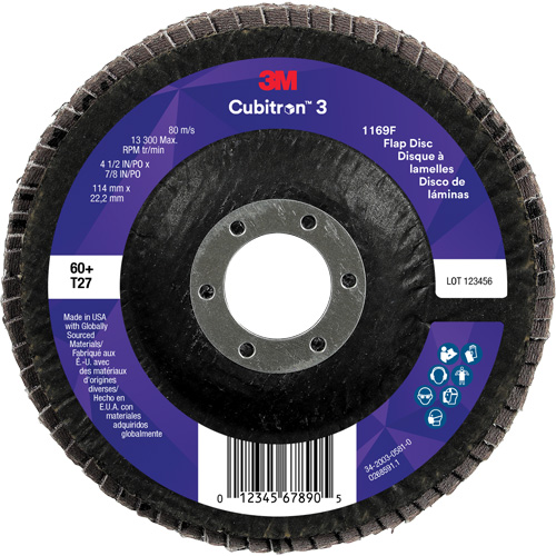 Cubitron 3 Flat Flap Disc 1169F, 4-1/2" x 7/8", Type T27, 60+ Grit, Ceramic Groupe Belzile Dickner