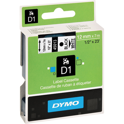D1 Label Cassette, 12 mm x 23', Black on White Groupe Belzile Dickner