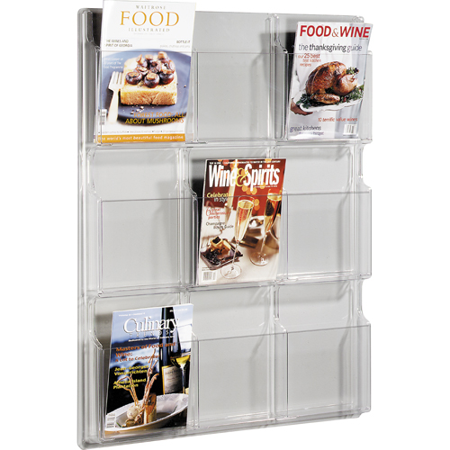 Literature Displays, Wall Mount, 9 Slots, Plastic, 30" W x 2" D x 36-7/8" H Groupe Belzile Dickner