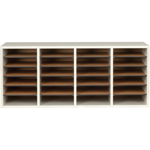 Adjustable Compartment Literature Organizer, Stationary, 24 Slots, Wood, 39-1/4" W x 11-3/4" D x 16-1/4" H Groupe Belzile Dickner