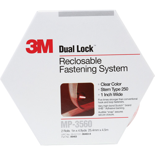 Dual Lock Reclosable Fastener, Self-Mating, 5 yds x 1", Adhesive, Clear Groupe Belzile Dickner