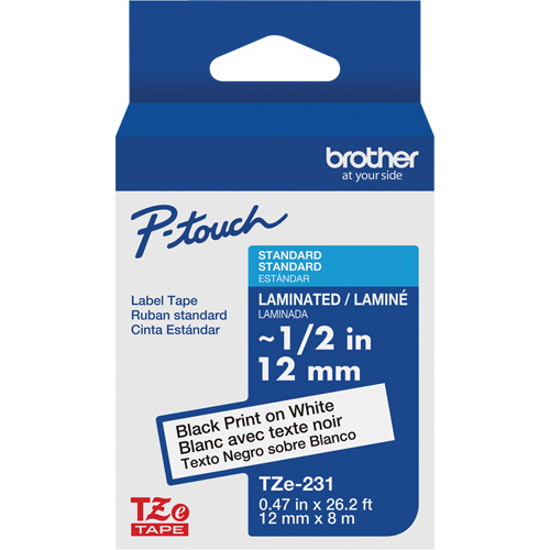Cartouches de ruban Tze, 12 mm x 26-1/4', Noir sur blanc Groupe Belzile Dickner