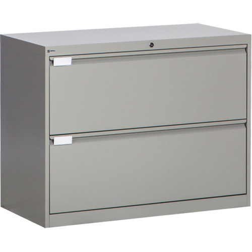 Lateral Filing Cabinet, Steel, 2 Drawers, 36" W x 18" D x 27-7/8" H, Grey Groupe Belzile Dickner