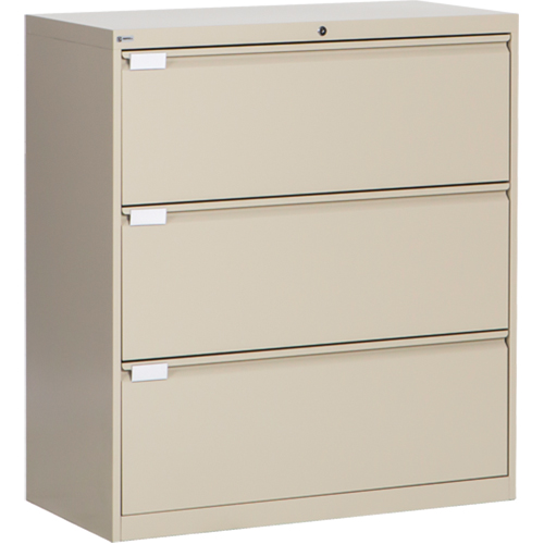 Lateral Filing Cabinet, Steel, 3 Drawers, 36" W x 18" D x 40-1/16" H, Beige Groupe Belzile Dickner