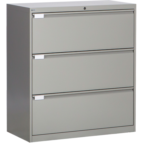Lateral Filing Cabinet, Steel, 3 Drawers, 36" W x 18" D x 40-1/16" H, Grey Groupe Belzile Dickner