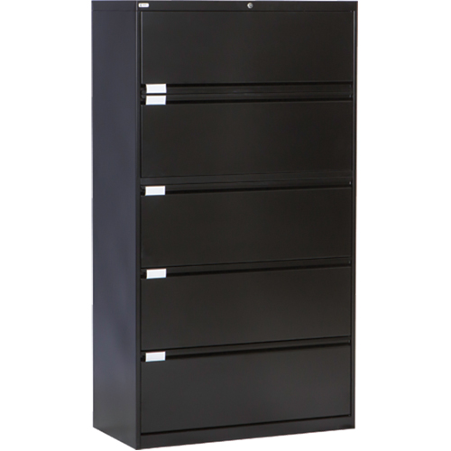 Lateral Filing Cabinet, Steel, 5 Drawers, 36" W x 18" D x 65-1/2" H, Black Groupe Belzile Dickner