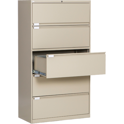 Lateral Filing Cabinet, Steel, 5 Drawers, 36" W x 18" D x 65-1/2" H, Beige Groupe Belzile Dickner