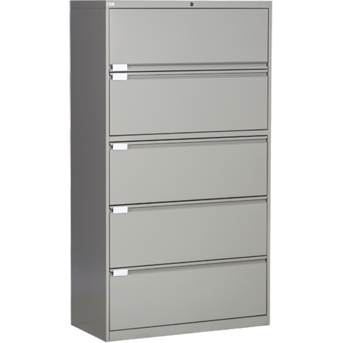Lateral Filing Cabinet, Steel, 5 Drawers, 36" W x 18" D x 65-1/2" H, Grey Groupe Belzile Dickner