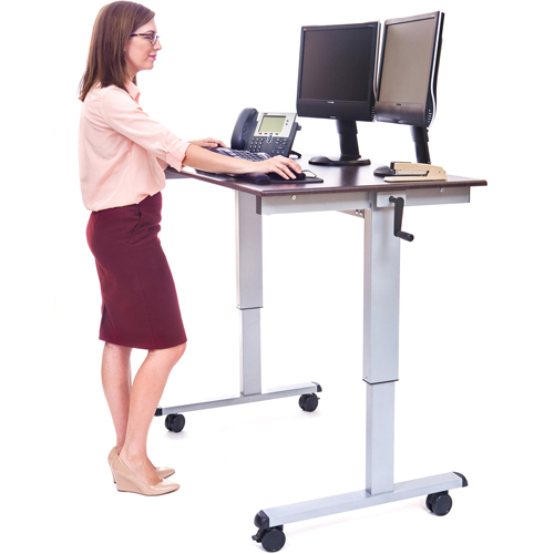 Adjustable Stand-Up Workstations, Stand-Alone Desk, 48-1/2" H x 48" W x 32-1/2" D, Walnut Groupe Belzile Dickner