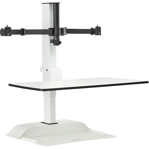 Soar Sit/Stand Electric Desk with Dual Monitor Arm, Desktop Unit, 37-1/4" H x 27-3/4" W x 22" D, White Groupe Belzile Dickner