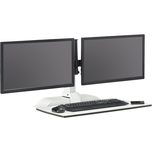 Soar Sit/Stand Electric Desk with Dual Monitor Arm, Desktop Unit, 37-1/4" H x 27-3/4" W x 22" D, White Groupe Belzile Dickner