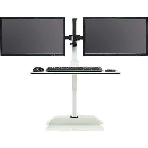 Soar Sit/Stand Electric Desk with Dual Monitor Arm, Desktop Unit, 37-1/4" H x 27-3/4" W x 22" D, White Groupe Belzile Dickner