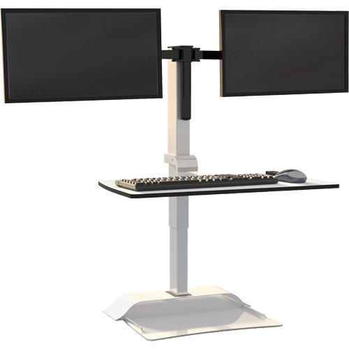 Soar Sit/Stand Electric Desk with Dual Monitor Arm, Desktop Unit, 37-1/4" H x 27-3/4" W x 22" D, White Groupe Belzile Dickner