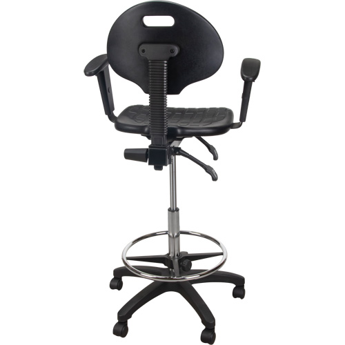 Tabouret ergonomique robuste avec accoudoirs r&eacute;glables et roulettes en nylon, Mobile, Ajustable, 39" - 48", Polyur&eacute;thane Si&egrave;ge, Noir Groupe Belzile Dickner