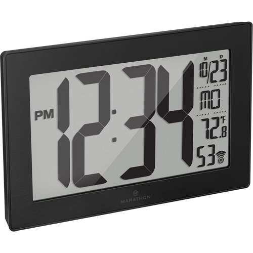 Horloge murale &agrave; r&eacute;glage et ajustement automatiques avec support, Num&eacute;rique, &agrave; piles, Noir Groupe Belzile Dickner