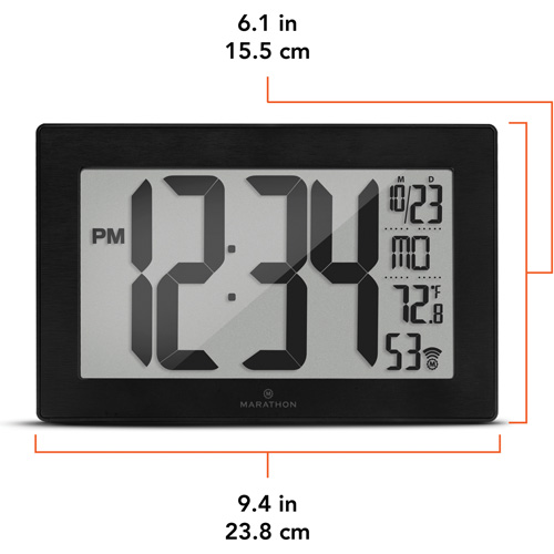 Horloge murale &agrave; r&eacute;glage et ajustement automatiques avec support, Num&eacute;rique, &agrave; piles, Noir Groupe Belzile Dickner