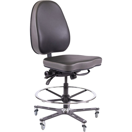 TF180 Ergonomic Industrial Chair, Mobile, Adjustable, Vinyl Seat, Black Groupe Belzile Dickner