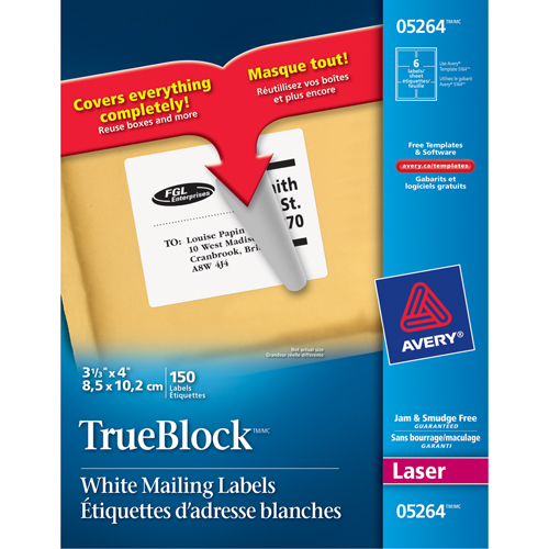 &eacute;tiquettes d'exp&eacute;dition au laser TrueBlock, 3-1/3" la x 4" la x Blanc Groupe Belzile Dickner