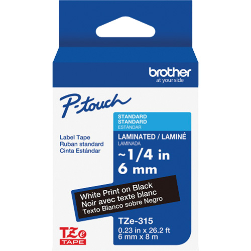 TZe-315 Laminated Tape for TZe-Compatible P-Touch Label Makers, White on Black, 0.23" Width Groupe Belzile Dickner