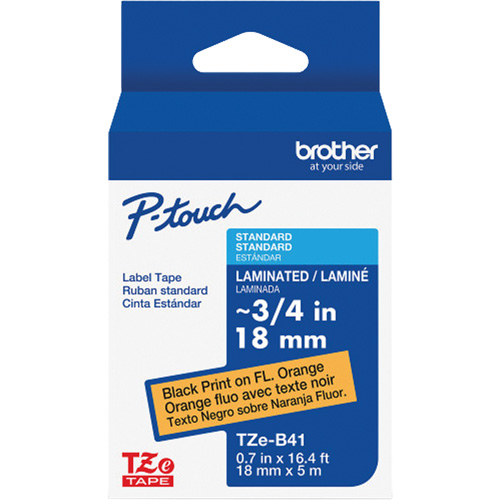 Ruban lamin&eacute; TZe-B41 pour &eacute;tiqueteuses P-Touch compatibles avec les rubans TZe, Noir sur orange fluorescent, Largeur de 0,7" Groupe Belzile Dickner