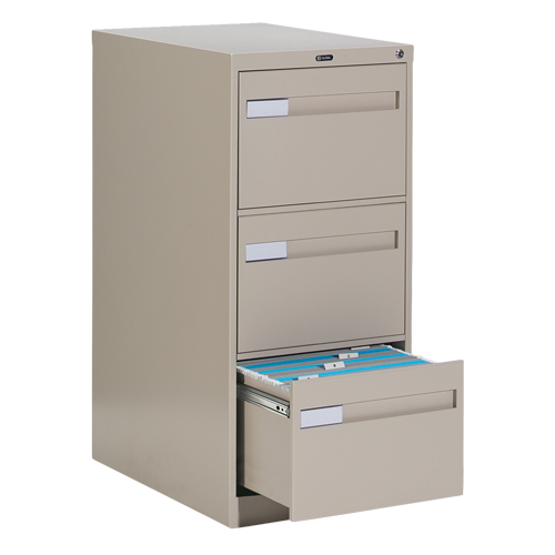 Vertical Filing Cabinet with Recessed Drawer Handles, 3 Drawers, 18.15" W x 26.56" D x 40" H, Beige Groupe Belzile Dickner